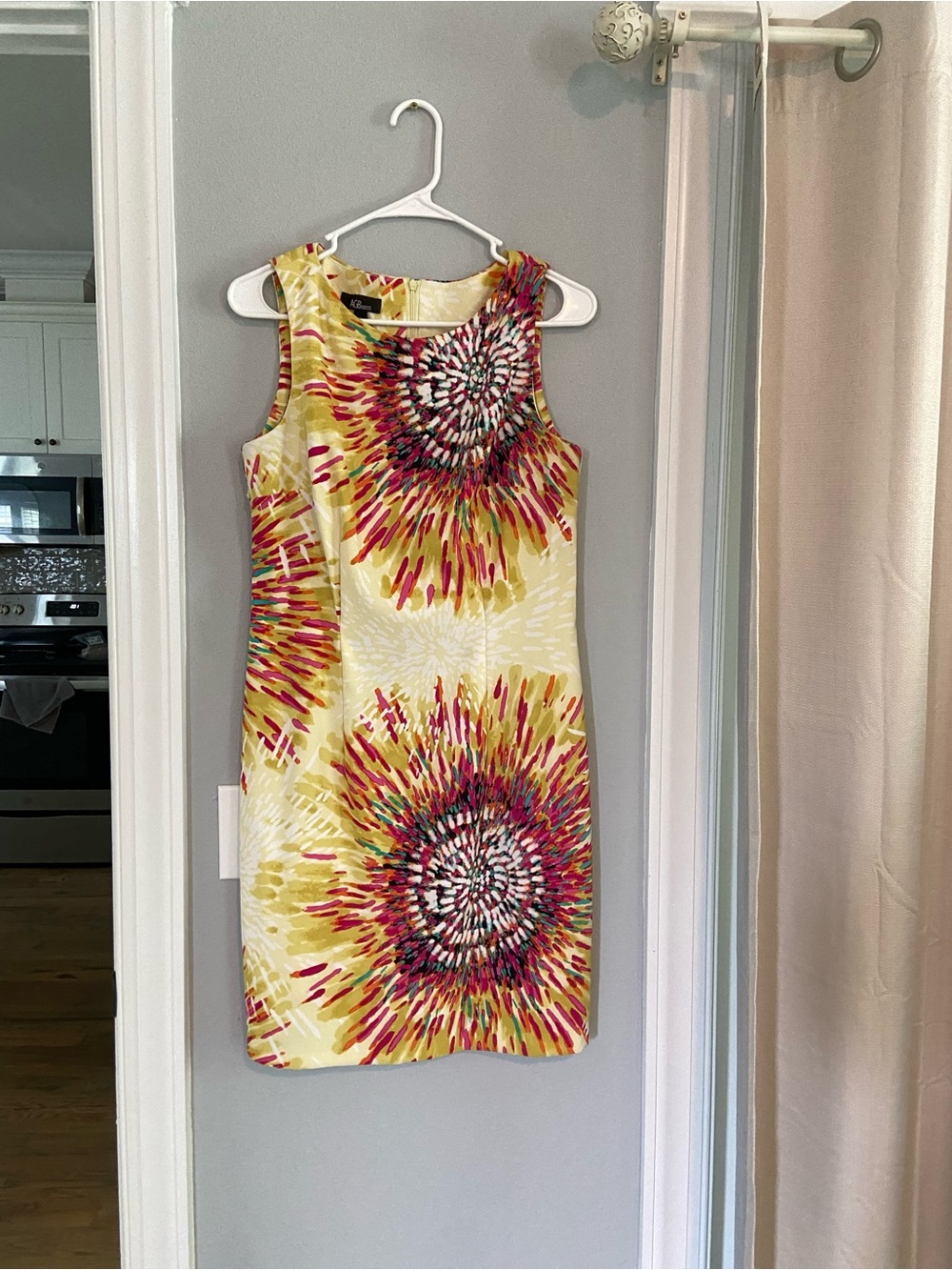 AGB Yellow Sleeveless Midi Dress with Multicolor Floral Burst